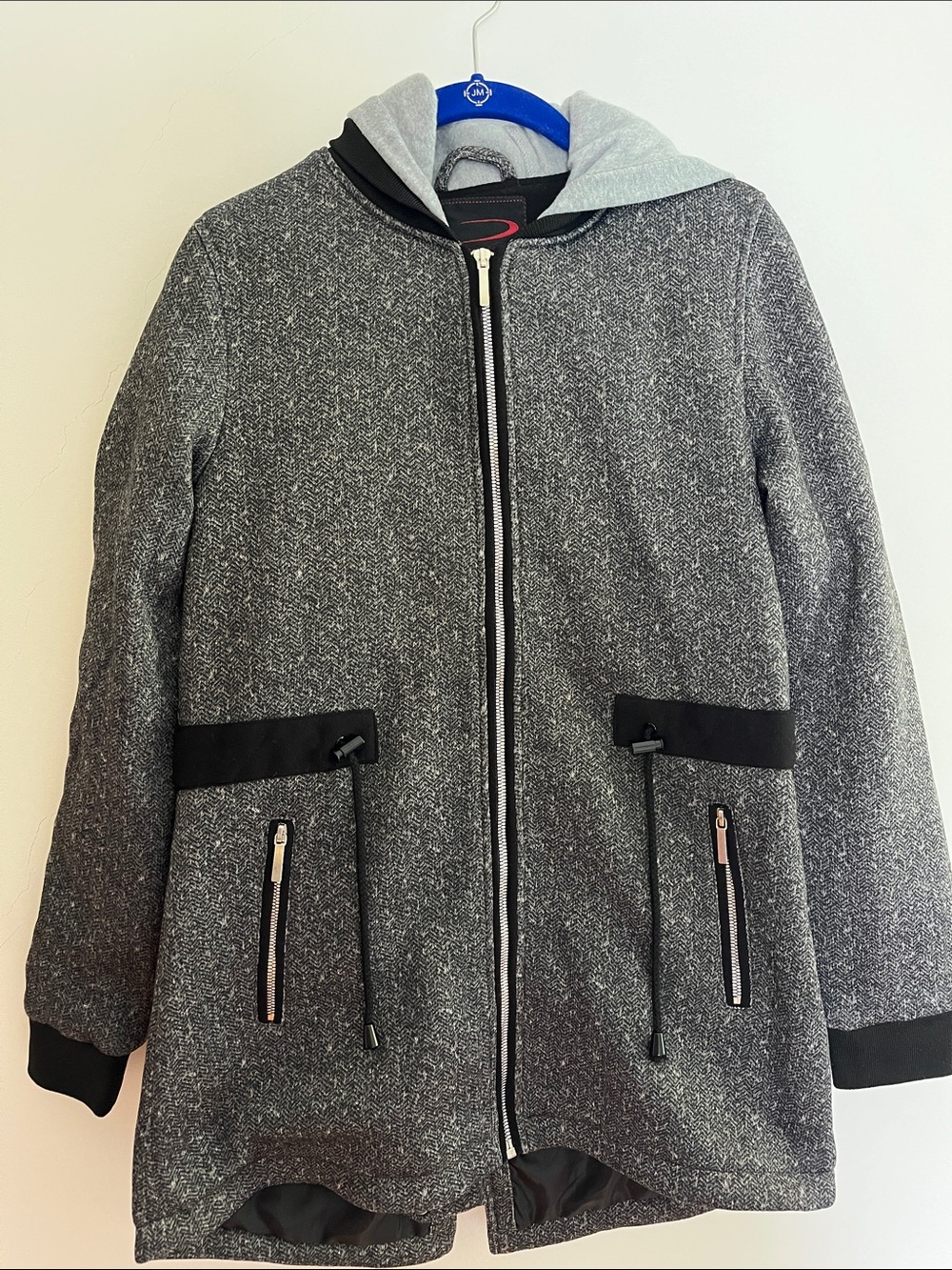 Yoki Gray and Black Herringbone Zip Hoodie
